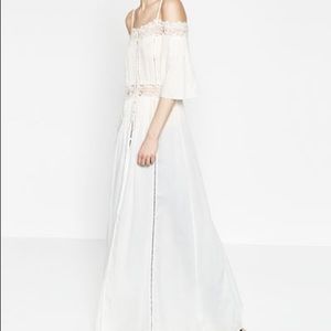 ZARA White Embroidered Lace Dress Long S
